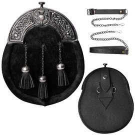 HIGHLAND REDSTONE Sporran Kilt for Men Premium Leather Quality Scottish Bovine Sporran with Chain Belt Kilt Accessories