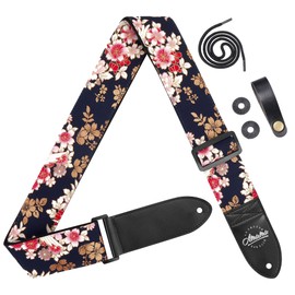 Amumu Peony Crane Guitar Strap for Acoustic, Electric and Bass - 2 Inches Wide