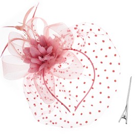 Abeillo Fascinator Hats for Women, Pillbox Hat, 1920s Beaded Veil, Mesh Headband, Powdered, Tea Party Headpiece, Wedding Fascinator for Girls Women, pink, M