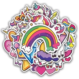 Cute Cartoon Unicorn Stickers for Kids, 50pcs Water Bottle Stickers, Waterproof Vinyl Stickers for Laptop Phone Notebooks Skateboard Bicycle Helmet for Kids Toddler