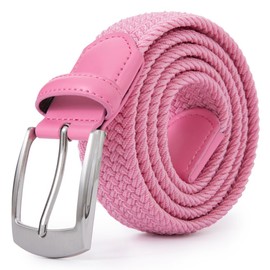 ayamoti Woven Elastic Braided Belts Womens Stretch Belt Limitless Adjust Multicolored Golf Belts for Man 1 3/8 Fashion Casual (Pink, L)