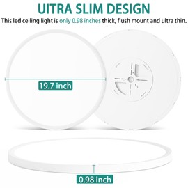 20 Inch Dimmable LED Ceiling Light Fixture, Ultra Thin Flush Mount, 40W 4000Lumen, 3 Color Changeable, Round, White, for Dining Room, Kitchen, Bedroom, Office, Hotel