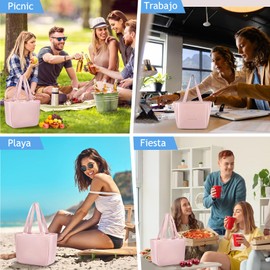 Bolsa del Almuerzo,Lonchera termica para mujeres y hombres,con 2 cubiertos (cucharas y tenedores),Adecuado para Trabajo, Campamento, Picnic, Salida (Rosa)