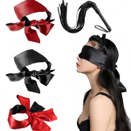 SDXCJY 3 Pcs Silk Satin Blindfold and Leather Riding Crop, Satin Eye Blindfold Smooth Eye Cover Silk Sleep Mask Band Blinder for Sleeping Games 150cm.