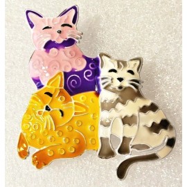 Cat Trio Pink Purple Orange Fun Enamel Alloy Scarf Pin Brooch Pendant Jewelry