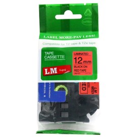 LM Tapes - Brother PT-1290 1/2" (12mm 0.47 Laminated) Black on Red Compatible TZe P-touch Tape for Brother Model PT1290 Label Maker with FREE Tape Guide Included