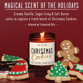 Christmas Cookie Candle, Cookie Candle – ‘Christmas Cookies’ Soy Candle, w/Sugar, Butter & Vanilla - Infused with Essential Oils I Christmas Candles I 9oz, 50Hr, Made in USA