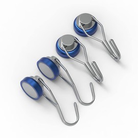 MHDMAG Magnetic Hooks Swivel Swing Magnet Hooks Hangers,Heavy Duty Magnetic Hook with Neodymium Rare Earth Magnet for BBQ, Grill, Refrigerator,Home, Kitchen, Office,Wall,Pack of 4,Blue