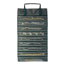 UnionPlus Velvet Travel Jewelry Case Roll Bag Organizer for Necklace, 9 Zippe...