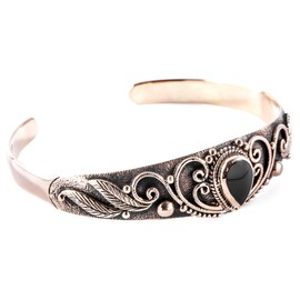 Windalf Elania Medieval Bangle Diameter 5.7 cm Onyx Elf Bracelet High-Quality Bronze, Bronze, Onyx