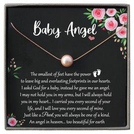 14K Rose Gold Filled Miscarriage Gifts for Mothers, Blush Peach Pearl Necklace with Meaningful Message
