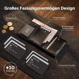 Slim Wallet with Coin Compartment Men's Wallet with RFID Protection, Men's Slim Smat Wallet, Pop-up Card Holder for 10 Cards, Men's Card Wallet, A02-black., Minimalist