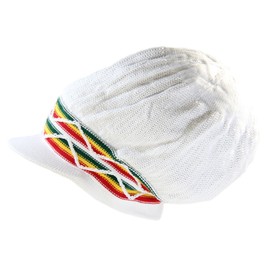 100% Cotton Rasta Dreadlock Wave Beanie Visor (White/Rasta)