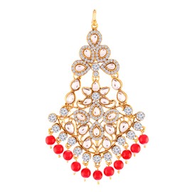 I Jewels Gold Plated Indian Wedding Bollywood Kundan & Pearl Pasa Kalank Inspired Hair Jewellery for Women (T2024), Free Size, Pearl, No Gemstone