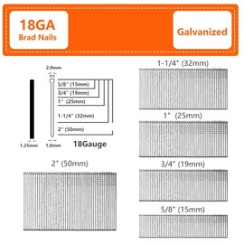 SITLDY 18 Gauge Galvanized Brad Nails, Brown T-head 1-1/4 Inch 2000-Pack, Small Finishing Nail Gun Nails for Pneumatic, Electric 18GA Brad Nailer Gun