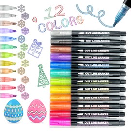 Rccilucki Double Line Outline Markers,12 Colors Shimmer Marker Sets,Super Squiggles Outline Marker Set,Shimmer Marker Set for Birthday Greeting, Painting,Easter Card Writing, DIY Art Crafts