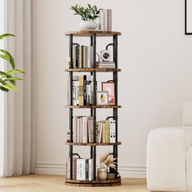 iabifo 4 Tier Rotating Bookshelf Tower, 360° Spinning Bookcase, Vertical Floor Standing Revolving Bookshelf Organizer for Small Spaces, Corner, Living Room, Bedroom, Rustic Brown