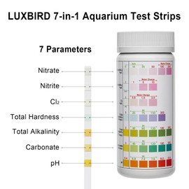 Luxbird 7 in 1 Aquarium Test Strips, Fish Tank Test Kit, 100 Strip Pack, Freshwater Aquarium Test Kit to Detect pH Nitrite Nitrate Chlorine Carbonate Total Alkalinity Hardness