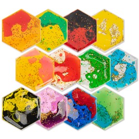 Art3d Hexagon Sensory Fidget Liquid Motion Tiles for Kids, Toddler, Teens - Interactive Soft Gel Liquid Play Mats for Home, Schools, Playrooms, Multi-Pack of 12 Tiles