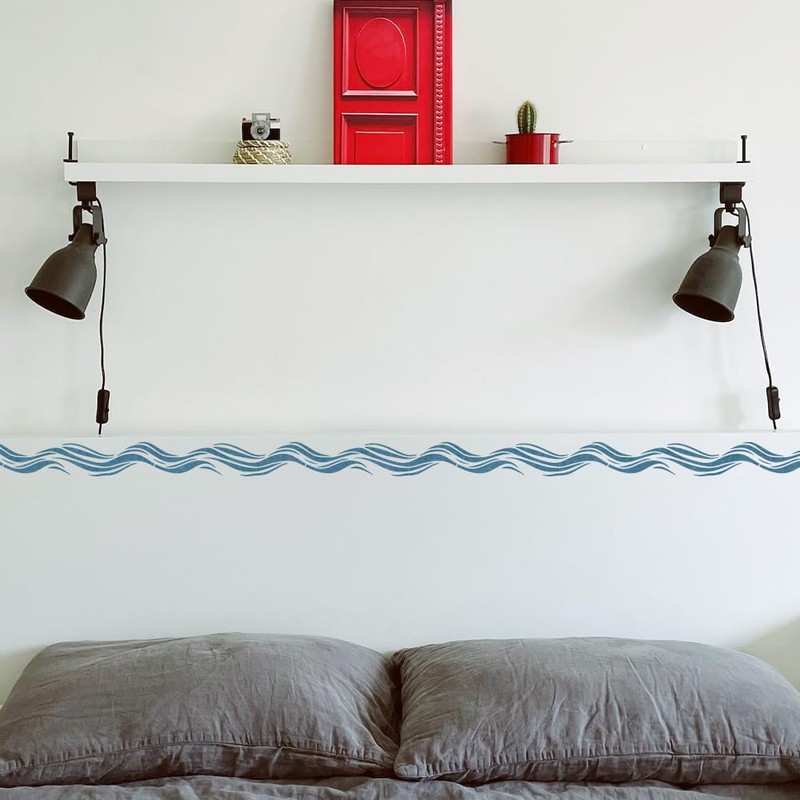FINGERINSPIRE 2PCS Wave Border Stencils with Brush 30x15cm Plastic