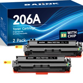 BAIINK 206A Black Toner Cartridges (with Chip) Compatible for HP 206A Black Toner Cartridges W2110X W2110A for Pro MFP M283fdw M283cdw M255dw M283 M255 M282 Printer ( 2 Pack )