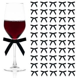 Bliceon Black Satin Bow-Twisted ribbon bow for treat bags,gift bags,bakery wraps,confectionery bags and gift decorations, occasions (50Pcs)