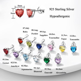 Loutade Silver Stud Earrings for Women, 925 Sterling Silver Birthstone Stud Earrings, 8mm Hypoallergenic Small Sleeper Silver Heart Stud Earrings, Ruby Birthstone Silver Earrings for July Birthday
