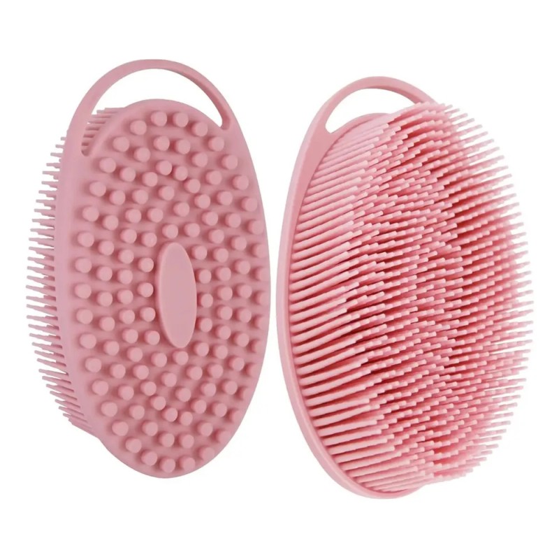 Cepillo Exfoliante De Silicona Para Ducha Con Cuerda Color Rosa