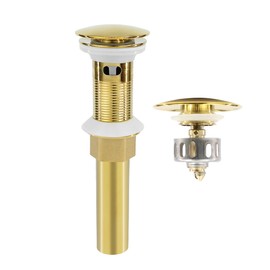 Rackickyer Bathroom Sink Drain, Gold Drain Stopper Bathroom Sink with Overflow,Pop Up Drain Assembly with Detachable Strainer Basket,Built-in Anti-Clogging Strainer,Stainless Steel Gold