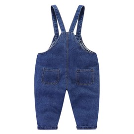 Mud Kingdom Baby Boys Dungarees Adjustable Braces Denim Ovearalls for Boy Cotton Plain Jean Pants Blue 12-18 Months