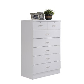HODEDAH 7 Drawer Wood Dresser for Bedroom, 31.5 inch Wide Chest of Drawers, with 2 Locks on the Top Drawers, Storage Organization Unit for Clothing, White
