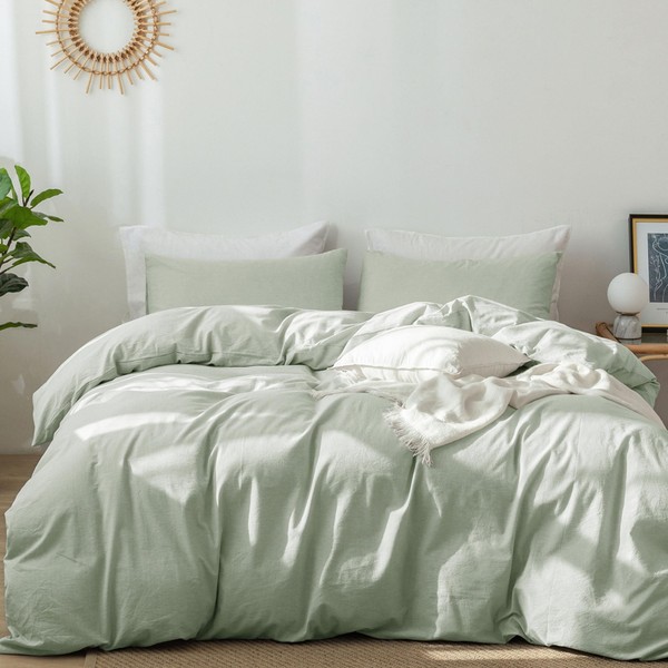 MooMee Bedding Duvet Cover Set 100% Washed Cotton Linen Like