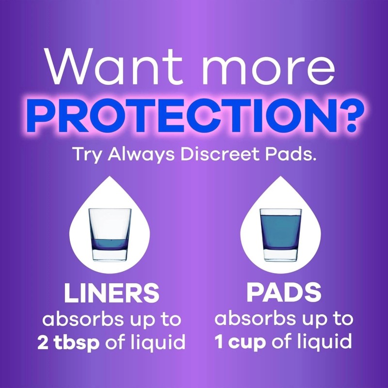 Always Discreet Incontinence Liners, Very Light Absorbency Regular Length 120