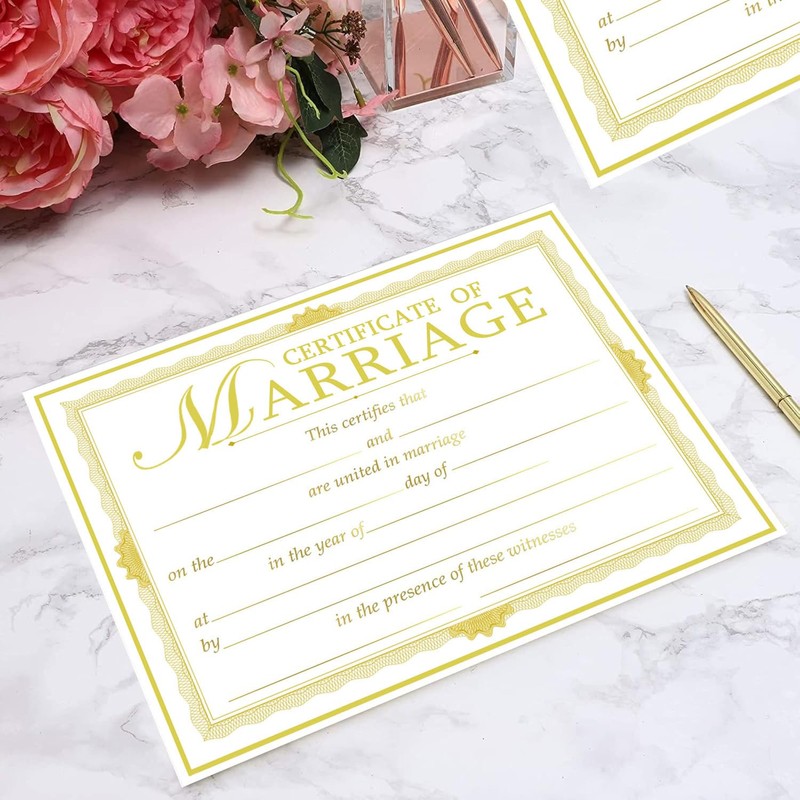 Marriage Certificates with Gold Foil Edges,11 x 8.5 Inch Blank
