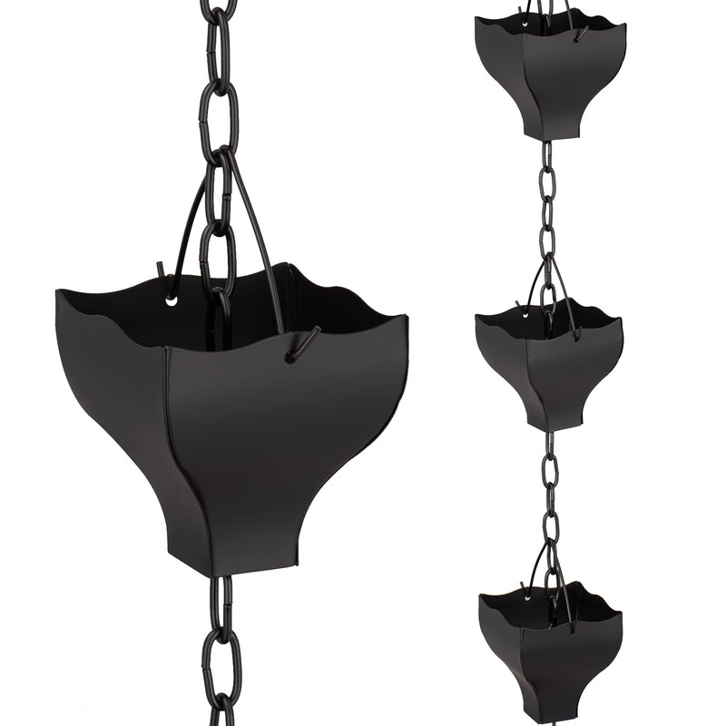 Rifachua 8.5ft Black Rain Chain for Gutters Downspouts Outside, Rain