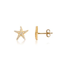 Mintolex Gold Starfish Earrings for Women 925 Sterling Silver Rhinestone Dainty Beach Earrings for Women Hypoallergenic Minimalist Tiny Summer Ocean Jewelry Gifts, Gold