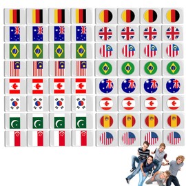 Mahjong Sets, 64X National Flag Mahjong, Table Card Playset Portable Matching Blocks for Family Kids Adults Indoor Outdoor Leisure Picnic Birthday Gathering Home