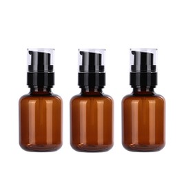 3PCS 60ML/2OZ Amber Plastic Lotion Pump Bottles Refillable Makeup Cosmetic Dispenser with Black Pump for Cream Shampoo Essential Oil