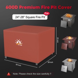 Zettum Fire Pit Cover Square 28 Inch - Outdoor Firepit Cover Heavy Duty & Waterproof, 600D Patio Fire Table Covers Gas Fire Pit Accessories Fit 28" Yaheetech and 28" Ciays Firepit - 28 x 28 x 25 Inch
