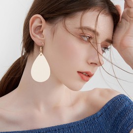 Leather Dangle Earrings Genuine Leather Teardrop Lightweight Gift for women (Beige 1)