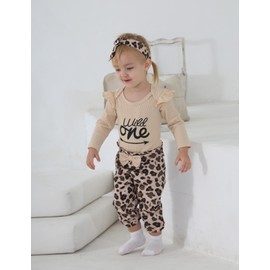 Shalofer Baby Girl 1st Birthday Outfit Wild One Birthday Bodysuit Leopard Clothes Set(Leopard-Long,6-12 Months)