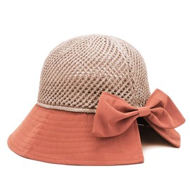 KXF Women Summer Mesh Breathable Beach Sun Hat UPF 50+ Foldable Cap with Detachable Chin Rope Ponytail Bow Decor