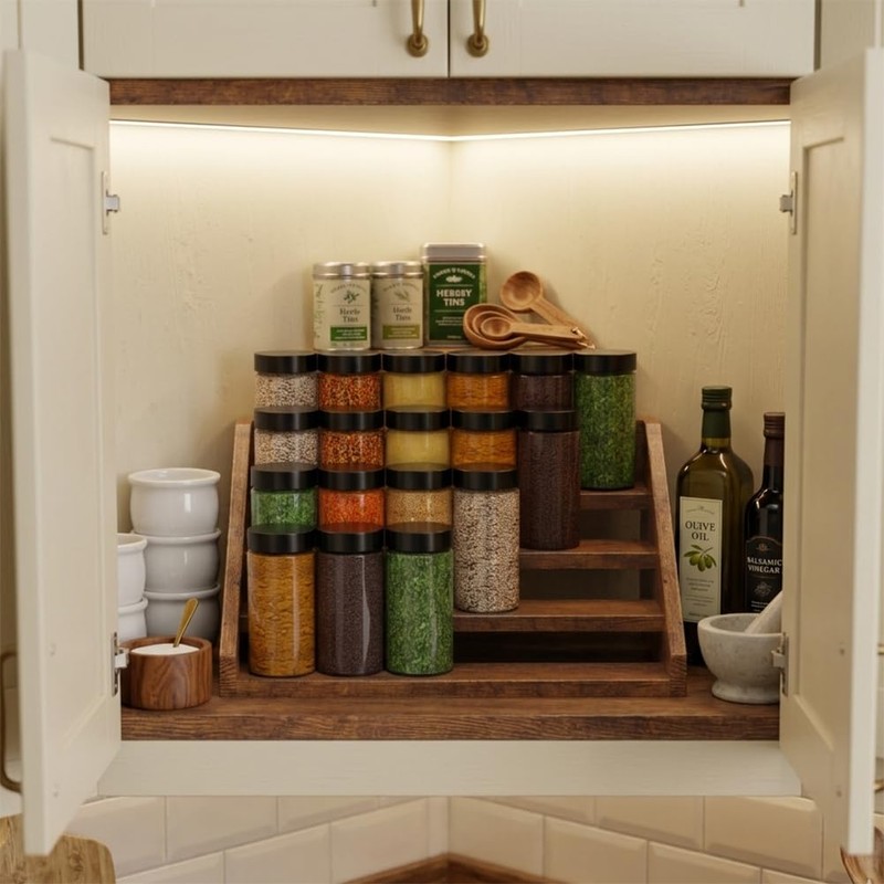 4 Tier Wood Spice Rack Organizer for Cabinet, Super Sturdy