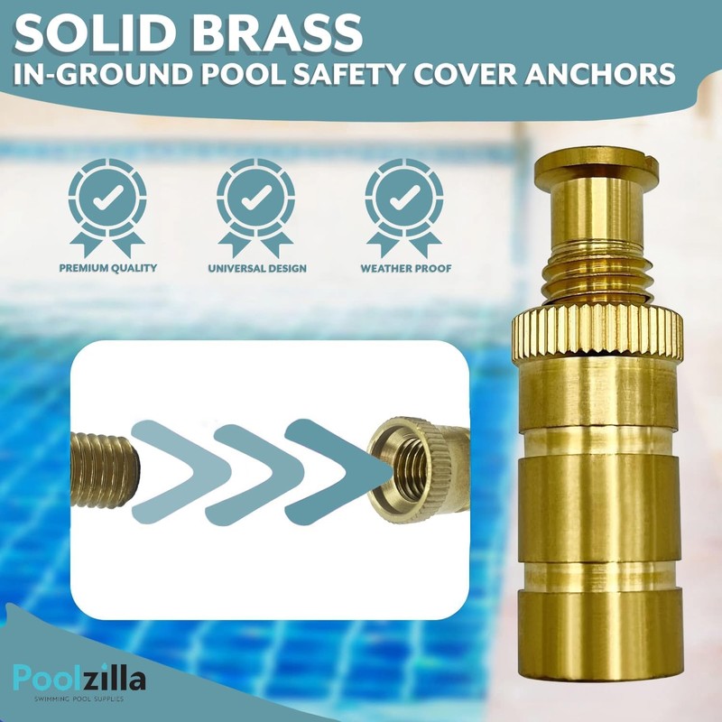 Poolzilla Pool Safety Cover Brass Anchors for Concrete and Pavers