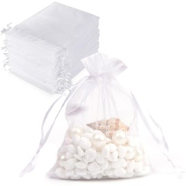 MISSJOJIAY 100Pcs Organza Bags Gift Bags, Sheer Organza Bags for Wedding Favor With Drawstring, 4 x 6 Inch Gift Bags, Party Favor Bags, Jewelry Bags. (white)
