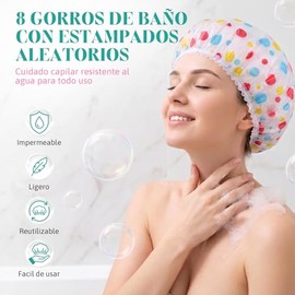 8pcs Gorro Ducha Impermeable Elástico Reutilizable Ajustables Cabello Largo Corto Lavado Cara Baño Mujer Spa Salón Uso Doméstico Hotel