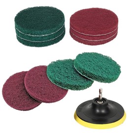 Rayeeley 11Pack 4 Inch Drill Power Brush Tile Scrubber Scouring Pads Cleaning Kit with 4 Inch Disc Pad Holder for Bathroom & Kitchen Cleaning