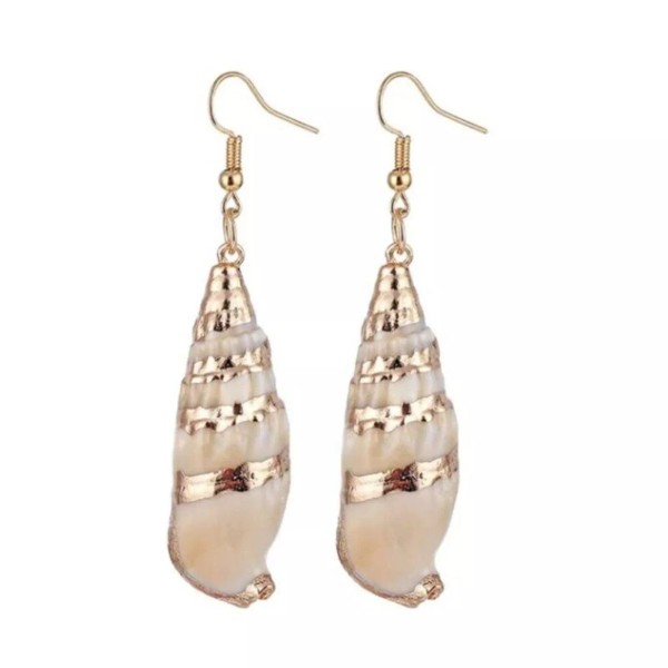 Glamor Theory Bohemian Summer Seashell Dangle Earrings Gold Boho