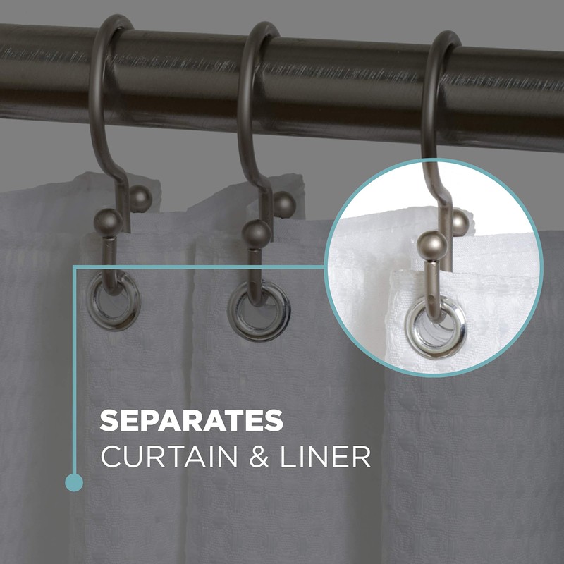 Zenna Home NeverRust Rustproof Aluminum Double Shower Curtain Hooks, Decorative