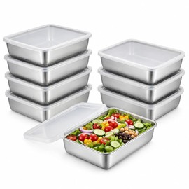 8PCS Recipientes de Acero Inoxidable con Tapas 2100ML, Contenedores para Alimentos, Recipientes Apilables para Preparar Comidas, Bandeja de Cocina... 